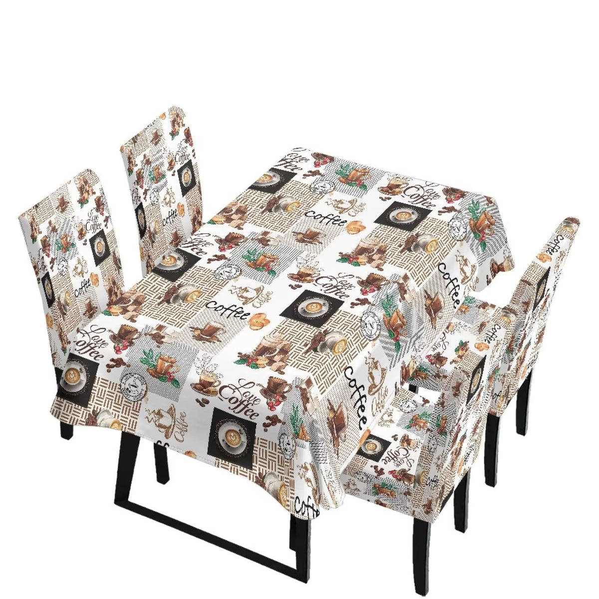 Blue Floral Rectangular Table Cloth & Dining Chair Covers Set of 5, Stain Resistant Wipeable Chair Protectors for Farmhouse Rustic Home Kitchen Party Decor