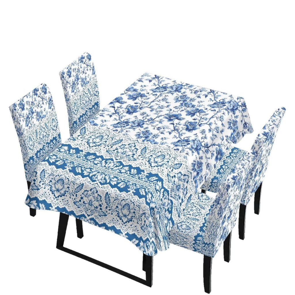 Palm Leaves Rectangular Table Cloth & Dining Chair Covers Set of 5, Stain Resistant Wipeable Chair Protectors for Farmhouse Rustic Home Kitchen Party Decor