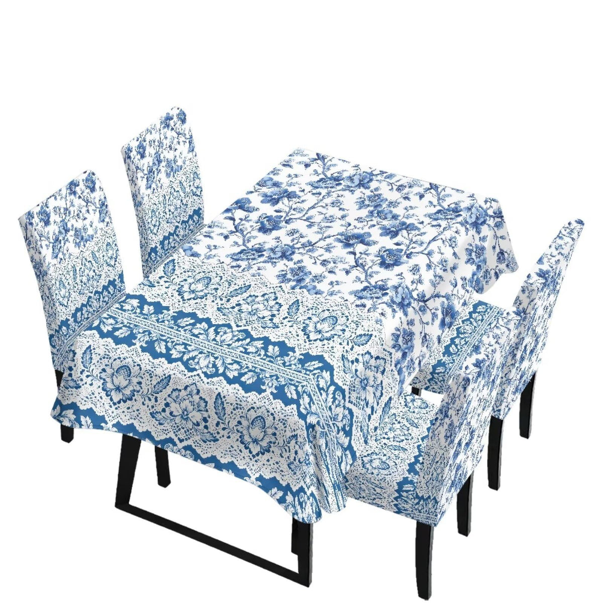 Palm Leaves Rectangular Table Cloth & Dining Chair Covers Set of 5, Stain Resistant Wipeable Chair Protectors for Farmhouse Rustic Home Kitchen Party Decor