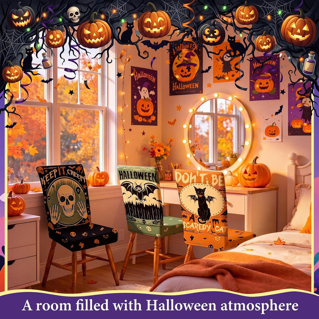 Moukeren 6 Pcs Halloween Chair Covers Scary Dining Chair Slipcovers