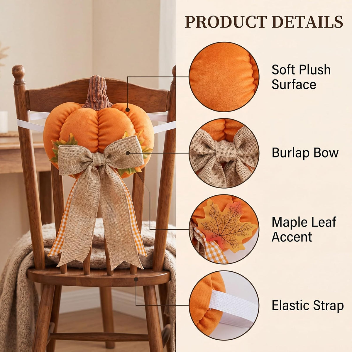 Honeydak 3D Fall Chair Covers Set of 4 Pumpkin Chair Back Covers