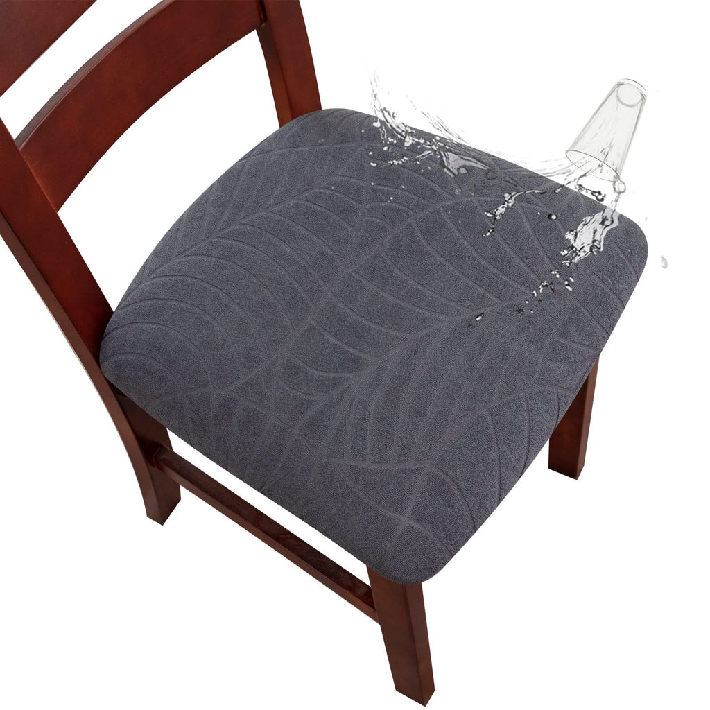 Genina Waterproof Seat Covers for Dining Room Chairs, Stretch Chair Seat Covers Removable Washable Dinning Room Kitchen Chair Cushion Slipcovers (Leaves-Taupe, 4 PCS)