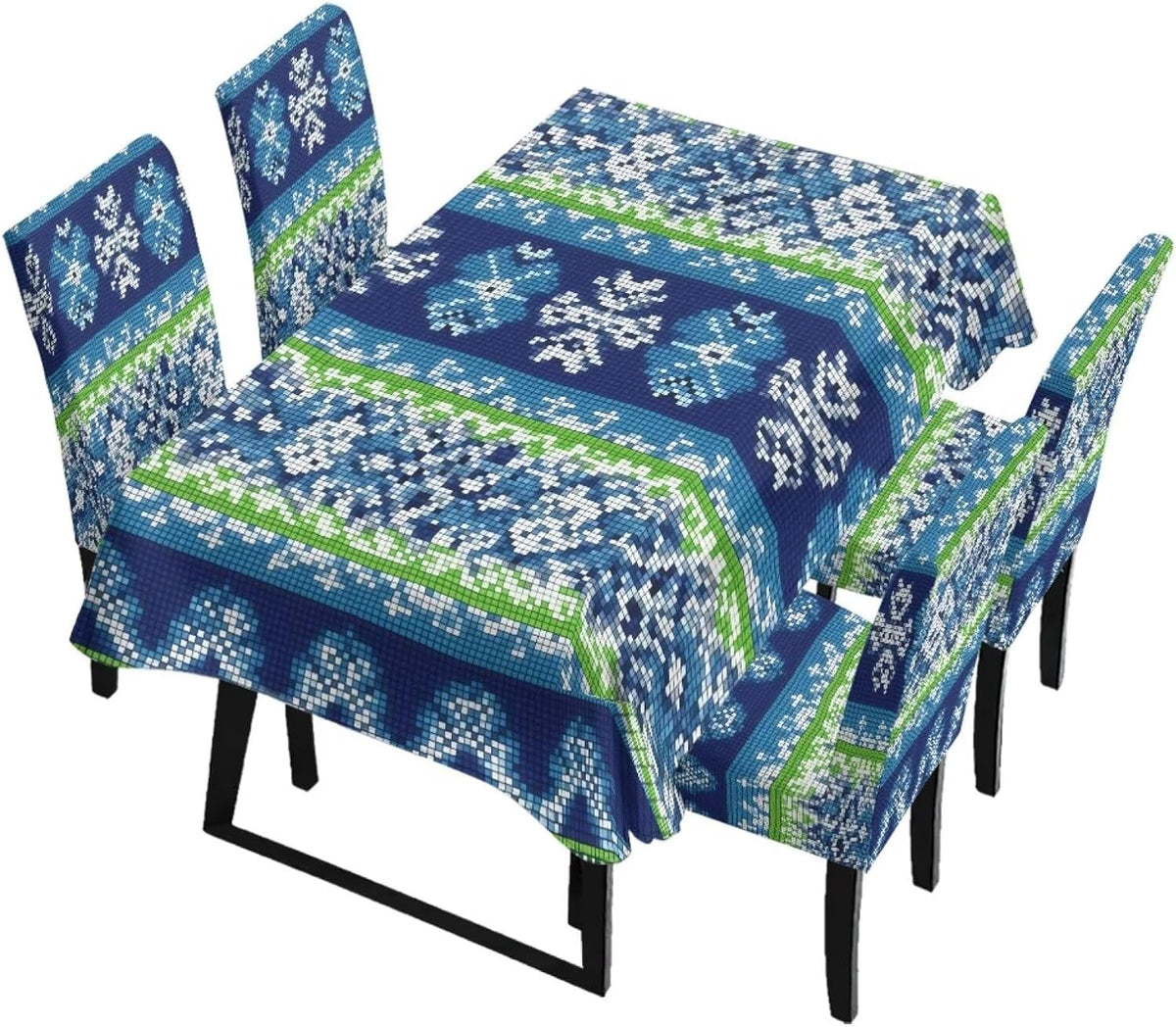 Polynesia Dining Room Chair Cover with Tablecloths 5 Pack, Scratch-Resistant Washable Parsons Chair Slipcovers Removable Table Cloth for Kitchen, Plumeria Floral Monstera Leaf Print Blue
