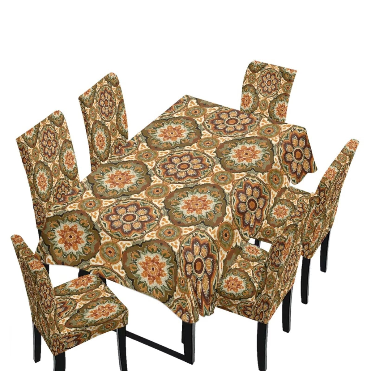 Table Cloth and Dining Chair Covers Set of 5, Kitchen Chair Slipcovers Rectangle Table Cover, Removable Anti-dust Tablecloths Stain Resistant Soft Hotel Decor, Retro Geometry Flower