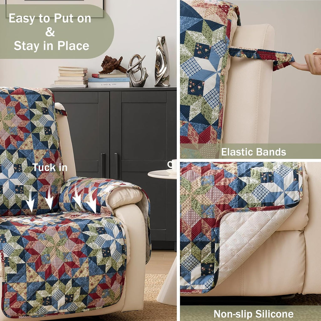 Patchwork Loveseat Covers for 2 Cushion Couch, Soft Quilted Couch Covers, Love Seat Couch Cover Pet Friendly for Sofa Couches, Washable Loveseat Slipcovers (Loveseat 48", Patchwork Red)