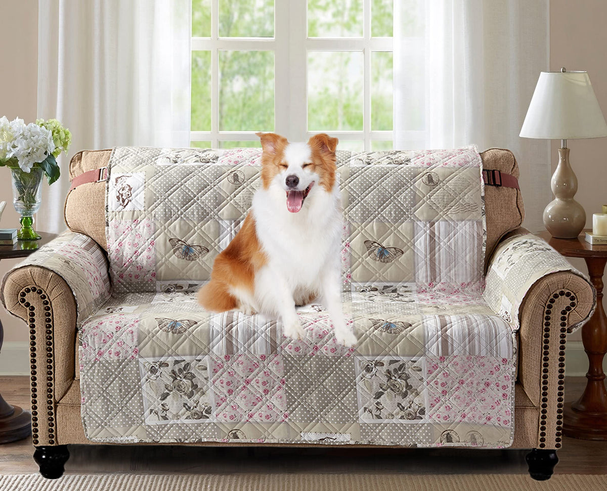 Brilliant Sunshine Blue Toile Couch Loveseat Slip Cover for Dogs