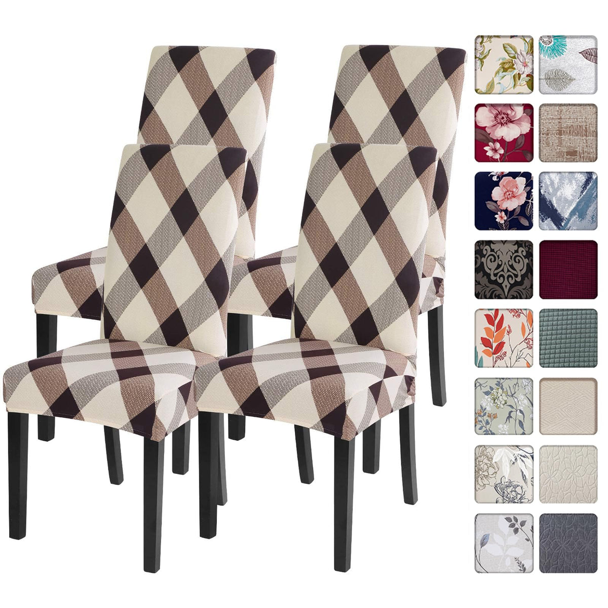 SearchI Chair Covers Slipcovers Set of 4, Spandex Super Fit Stretch Removable Washable Kitchen Parsons Protector for Dining Room,Hotel,Ceremony,Beige+Flowers
