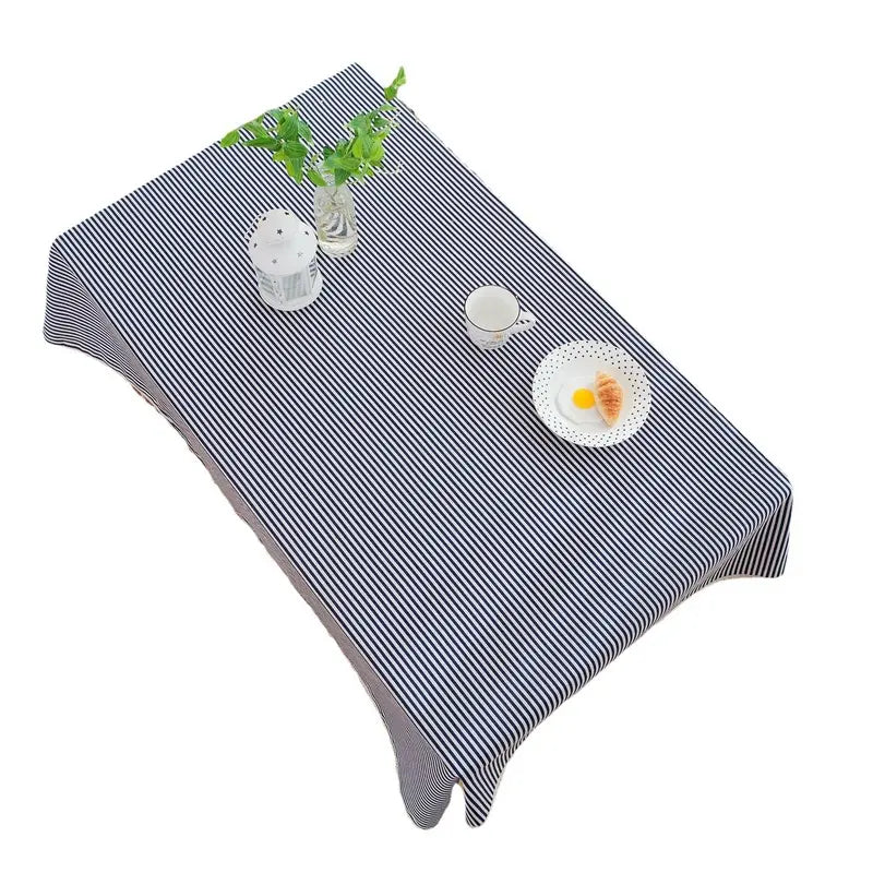 Nordic striped dining tablecloth for picnics and outings, navy blue, fresh and simple, rectangular tablecloth, ins-style coffee table cloth