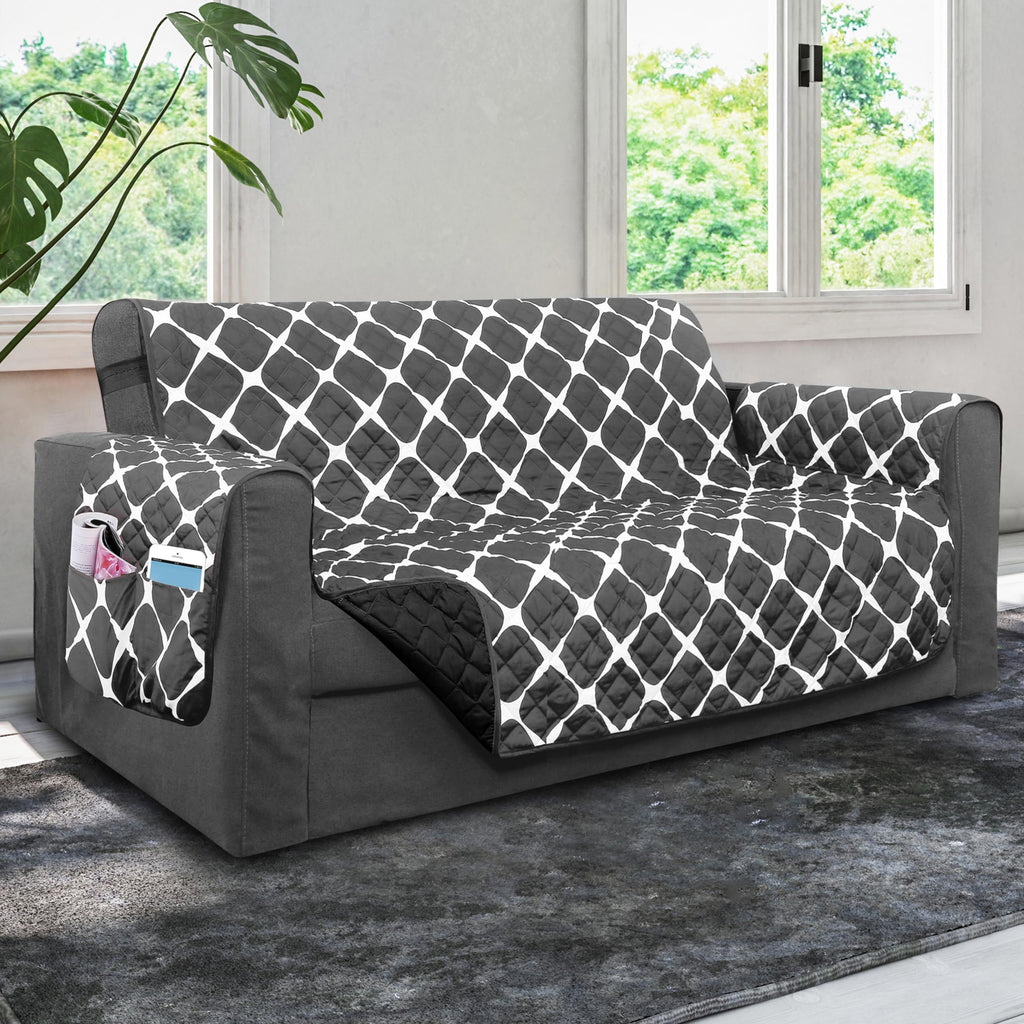 Elegant Comfort Quilted Furniture Protectors Solid and Printed Design Reversible Slipcovers Featuring Elastic Straps and Smart Pockets Great for Pets, and More, Bloomingdale Loveseat, Cream/Taupe