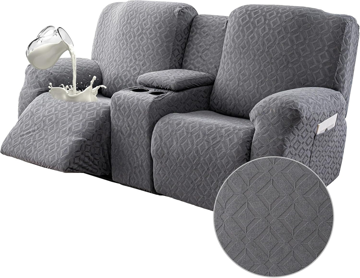 Genina Waterproof Recliner Loveseat Cover,2 Seat with Console,Dark Gray