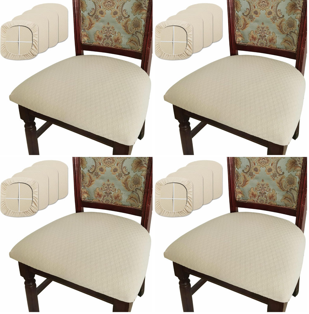 BUYUE Dining Room Chair Seat Covers Set of 6, TPU not Mixed, Friendly Jacquard Fabric Stretch Washable Slipcover for Kitchen Seat Cushions, Beige-6PCS