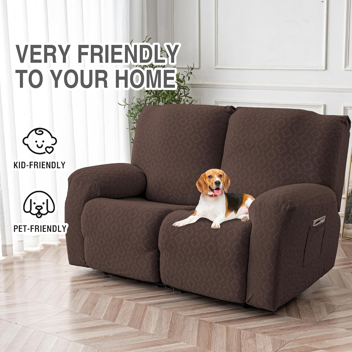 Genina Waterproof Recliner Loveseat Cover,2 Seat Couch Cover,Chocolate