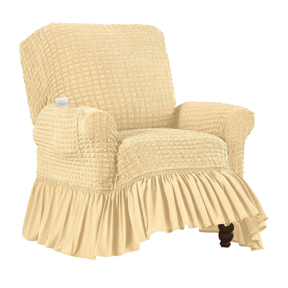 Collections Etc Textured Squares Ruffled Slipcover Taupe Loveseat