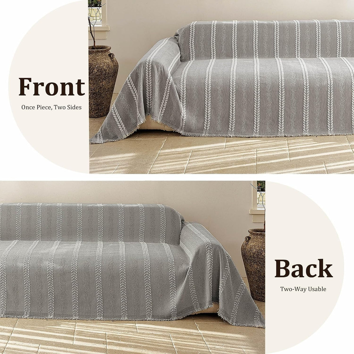 VOIR Waterproof Couch Covers for Dogs Washable, Boho Stripe Sofa Cover
