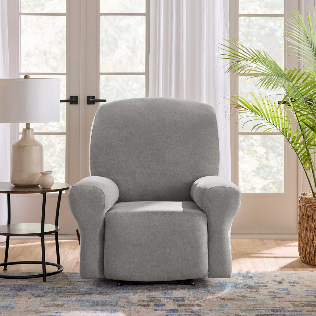 SureFit Cedar Stretch Texture Loveseat Slipcovers, Two-Piece Loveseat Cover and Cushion Cover for A Secure Fit, Machine Washable Cushion and Loveseat Covers, Gray
