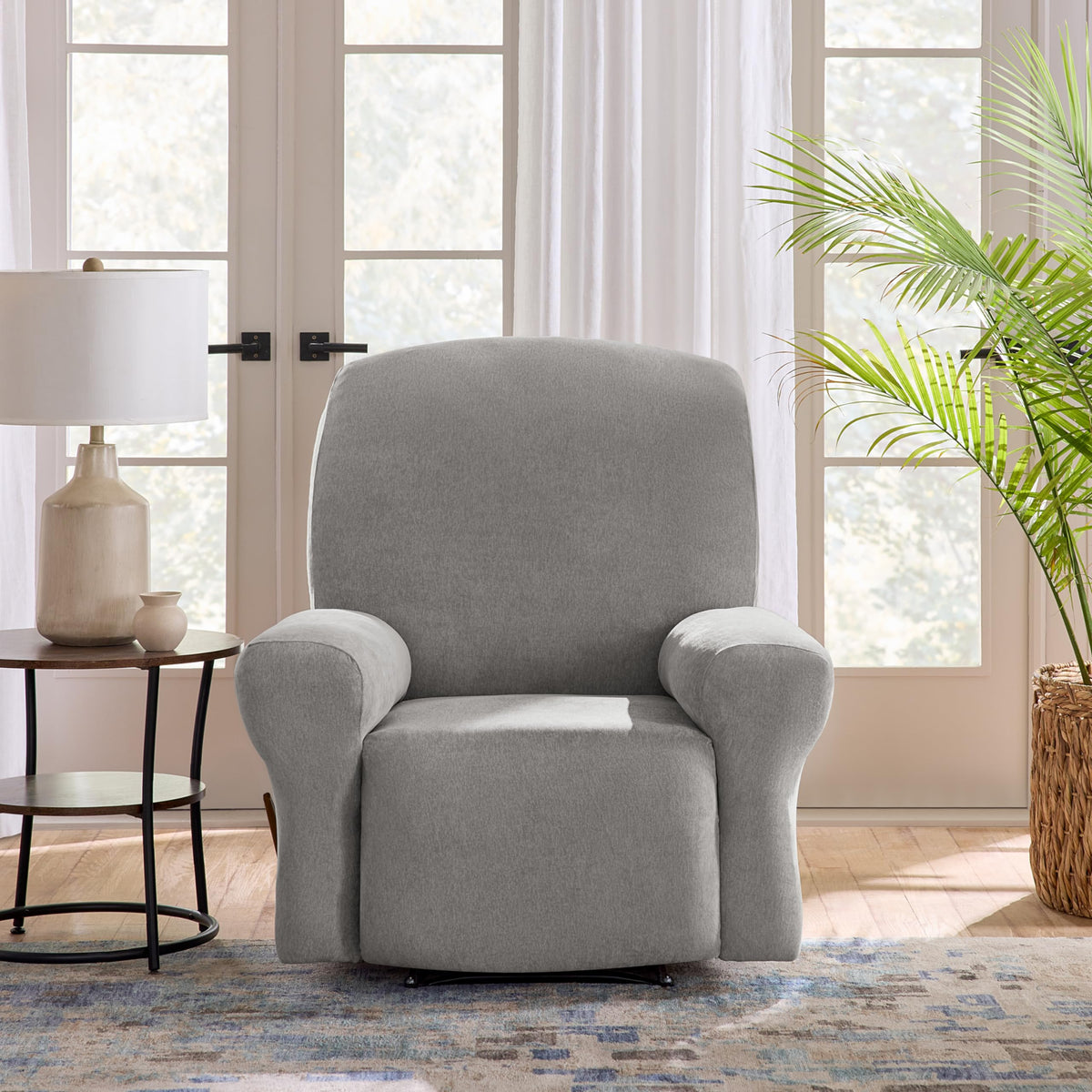 SureFit Cedar Stretch Texture Loveseat Slipcovers, Two-Piece Loveseat Cover and Cushion Cover for A Secure Fit, Machine Washable Cushion and Loveseat Covers, Gray