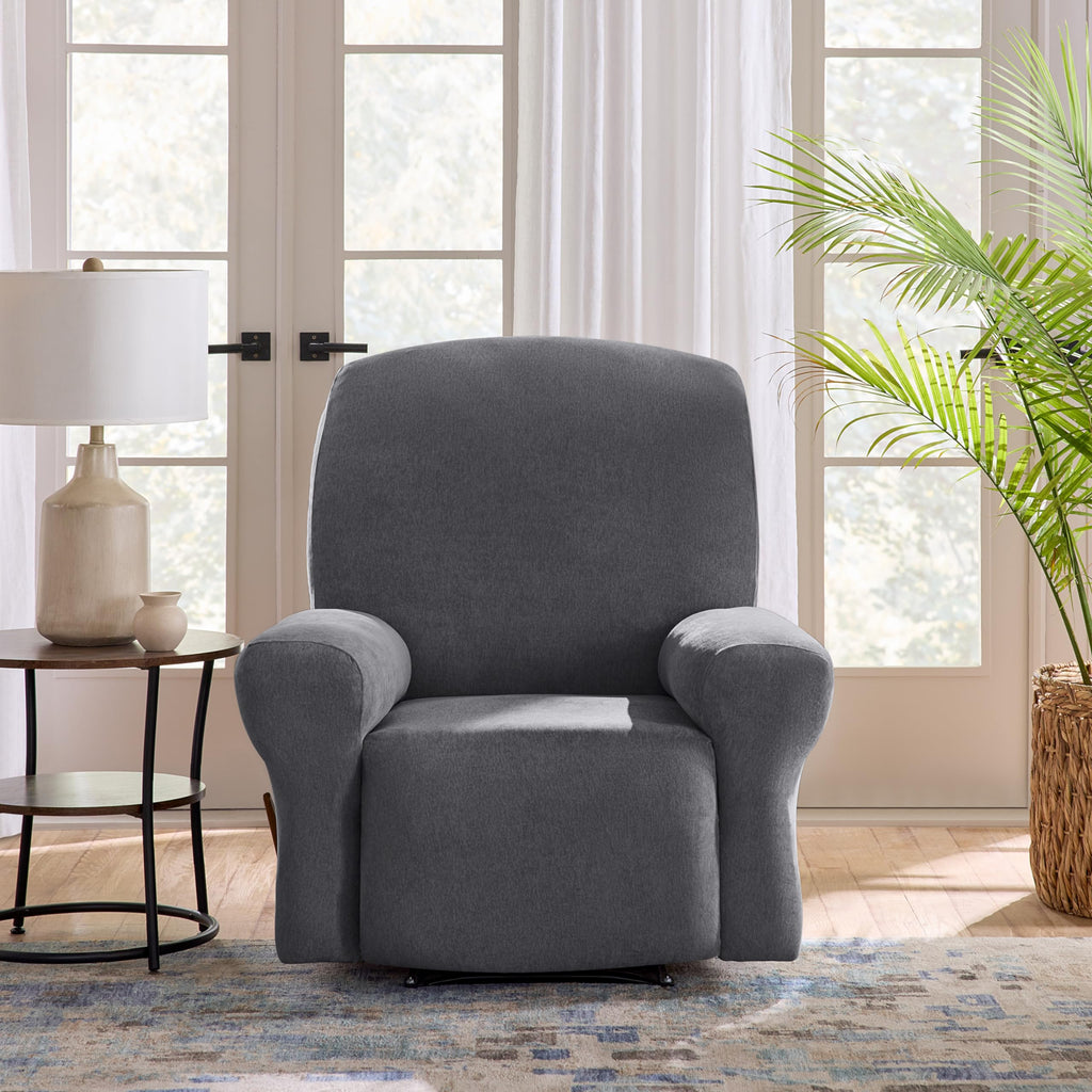 SureFit Cedar Stretch Texture Loveseat Slipcovers, Two-Piece Loveseat Cover and Cushion Cover for A Secure Fit, Machine Washable Cushion and Loveseat Covers, Gray