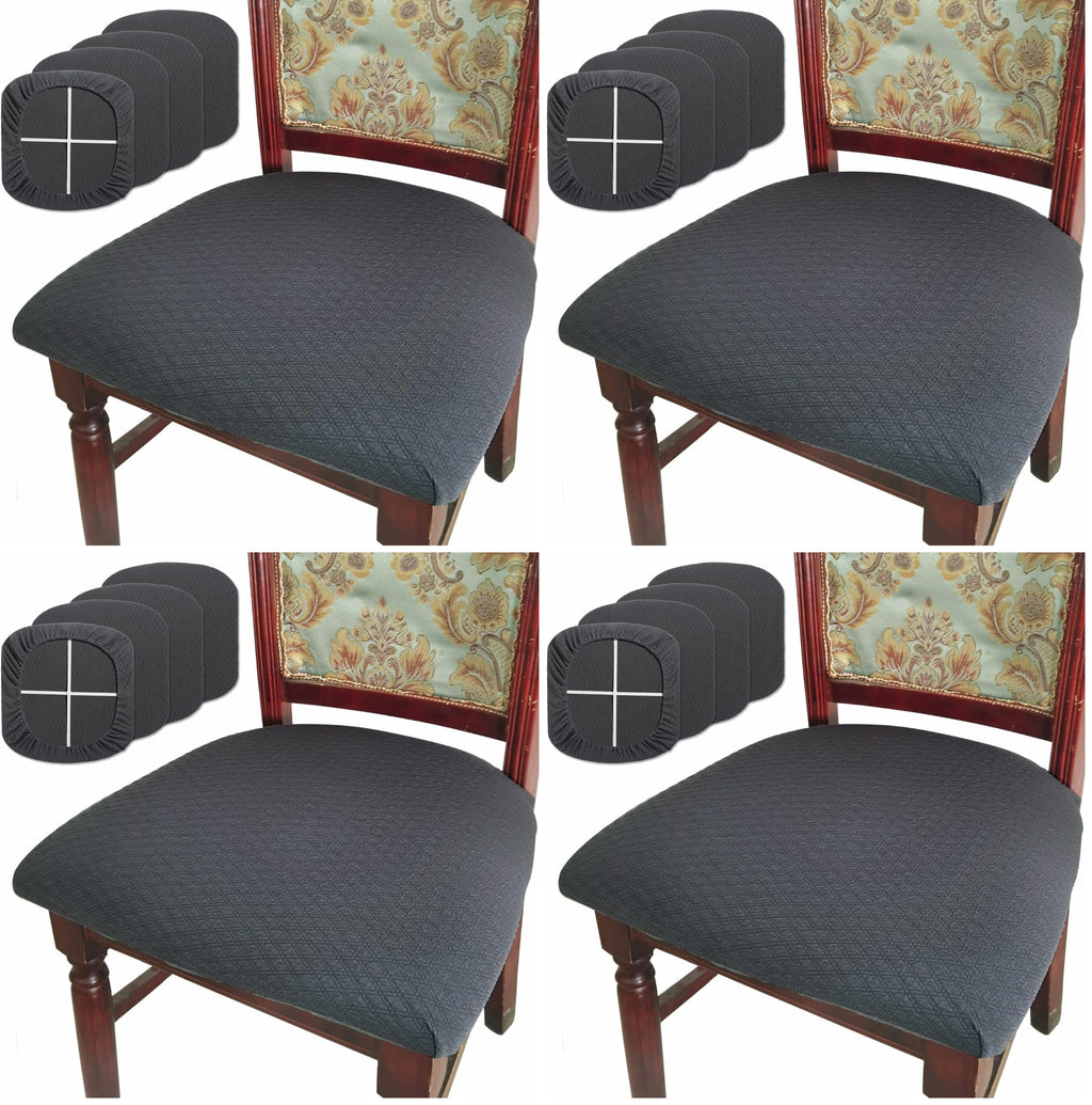 BUYUE Dining Room Chair Seat Covers Set of 6, TPU not Mixed, Friendly Jacquard Fabric Stretch Washable Slipcover for Kitchen Seat Cushions, Beige-6PCS