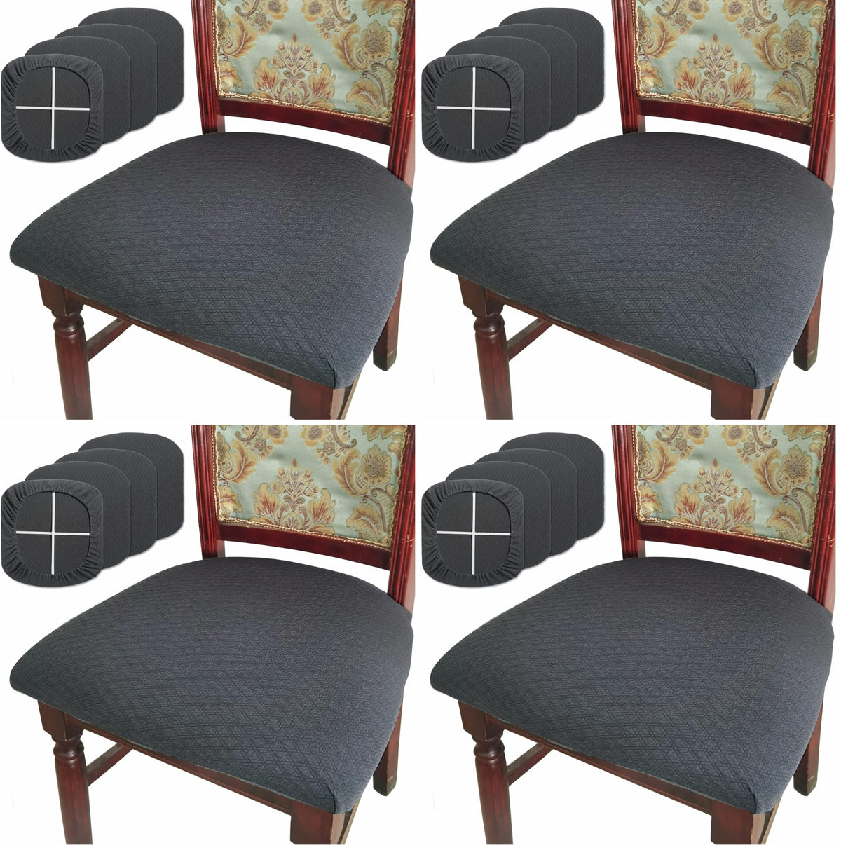 BUYUE Dining Room Chair Seat Covers Set of 6, TPU not Mixed, Friendly Jacquard Fabric Stretch Washable Slipcover for Kitchen Seat Cushions, Beige-6PCS