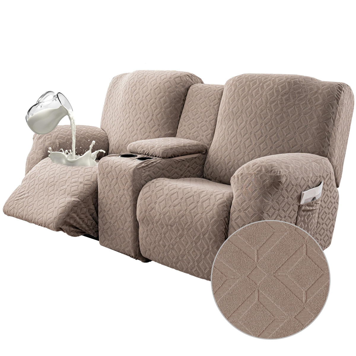 Genina Waterproof Recliner Loveseat Cover,2 Seat with Console,Dark Gray