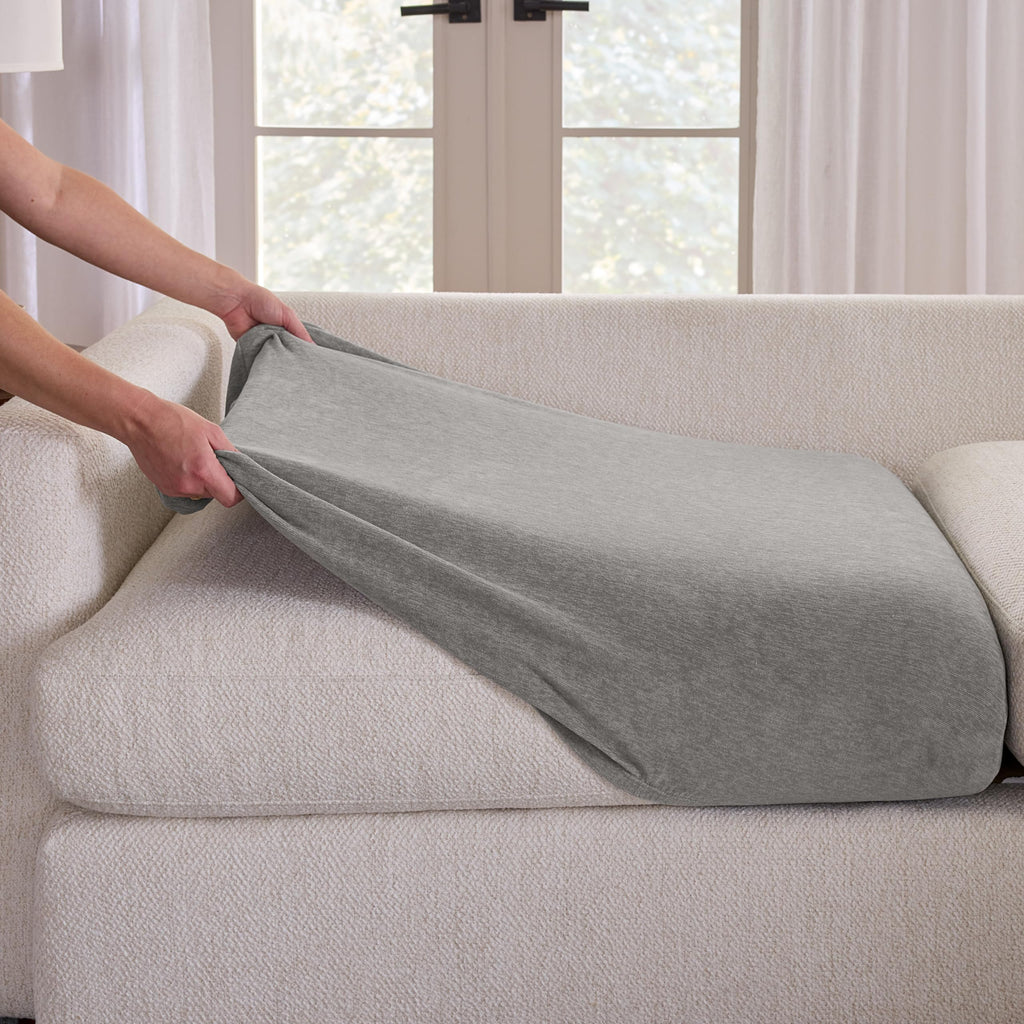 SureFit Cedar Stretch Texture Loveseat Slipcovers, Two-Piece Loveseat Cover and Cushion Cover for A Secure Fit, Machine Washable Cushion and Loveseat Covers, Gray