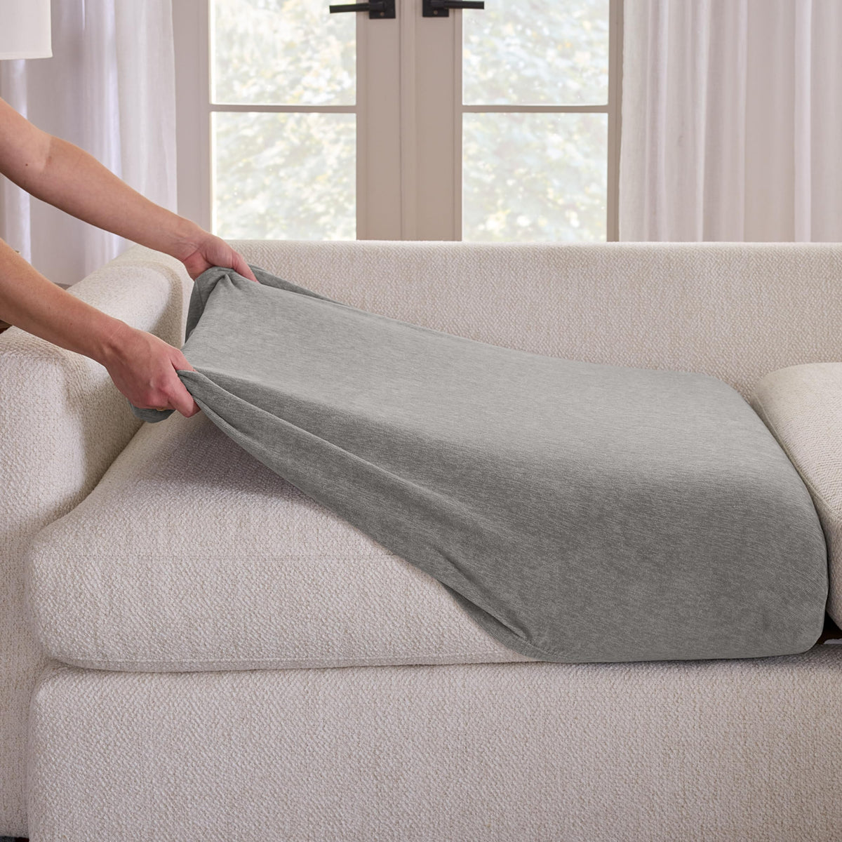 SureFit Cedar Stretch Texture Loveseat Slipcovers, Two-Piece Loveseat Cover and Cushion Cover for A Secure Fit, Machine Washable Cushion and Loveseat Covers, Gray
