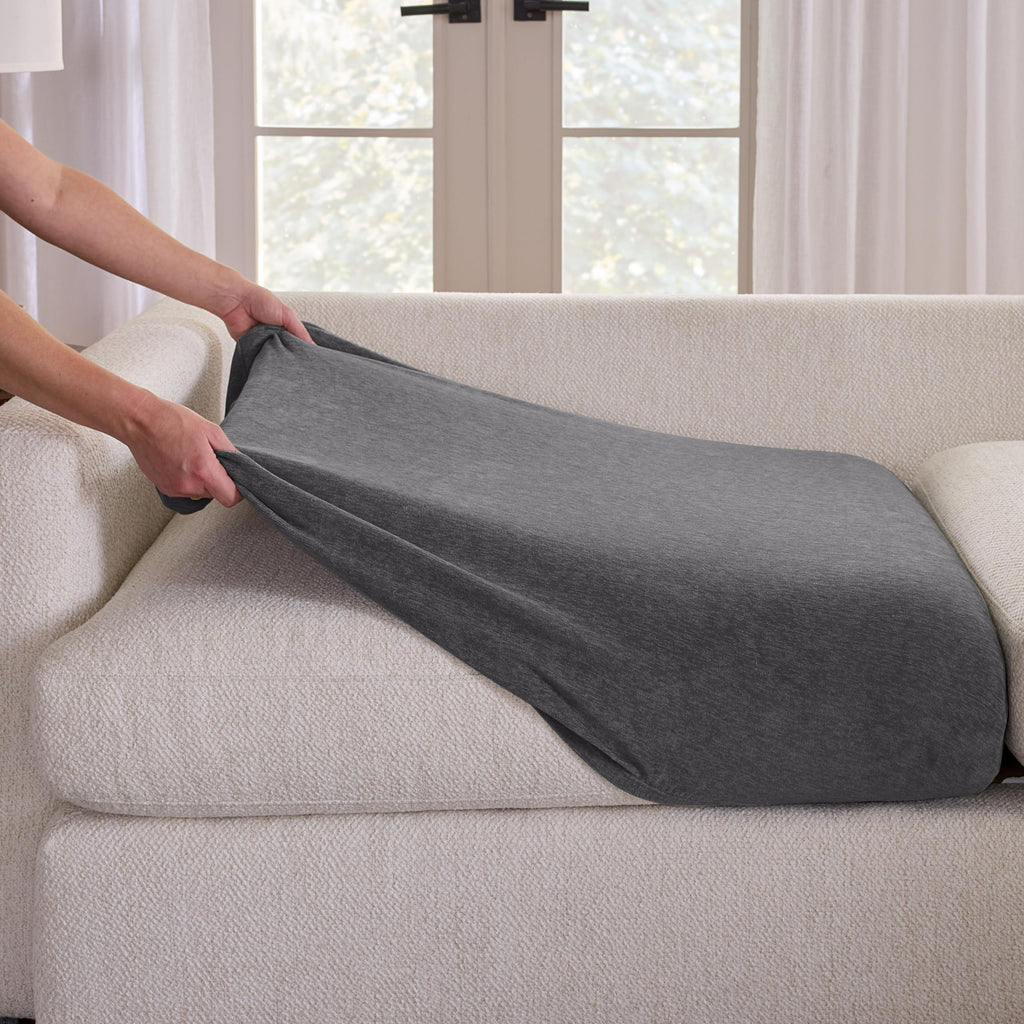SureFit Cedar Stretch Texture Loveseat Slipcovers, Two-Piece Loveseat Cover and Cushion Cover for A Secure Fit, Machine Washable Cushion and Loveseat Covers, Gray