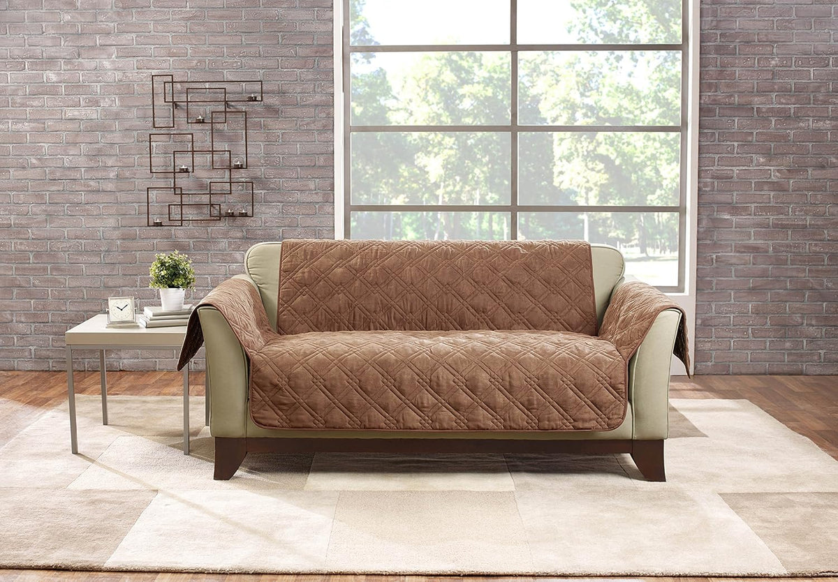 SureFit SF45035 Deluxe Non Skid Waterproof Pet Loveseat Furniture Cover - Brown