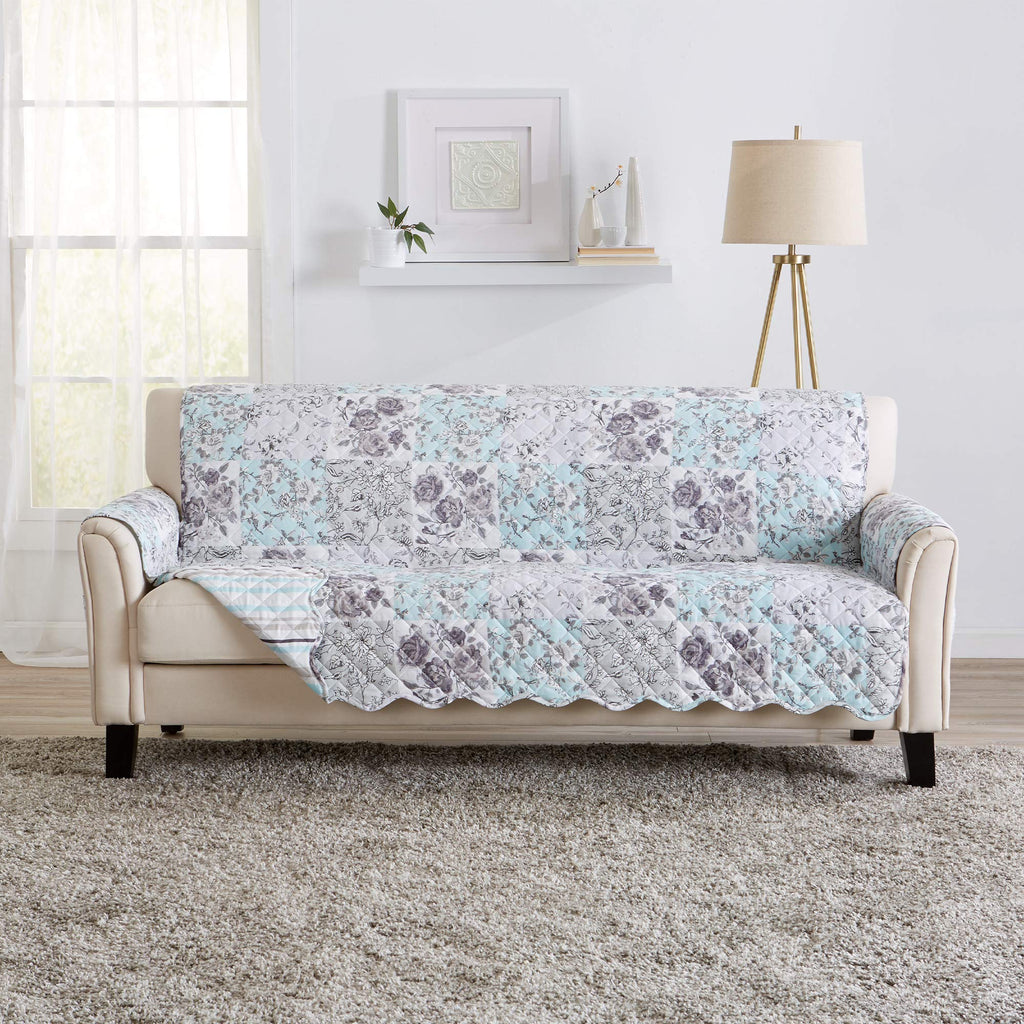Great Bay Home Reversible Patchwork Sofa Cover - Washable Slipcover Furniture Protector with Elastic Straps - Perfect for Kids & Pets - Box-Stitched Detail (Taupe)
