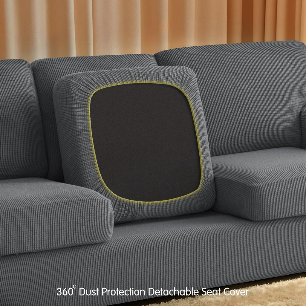 CHUN YI 5 Piece Stretch Couch Covers for Sofa, Loveseat, Grey