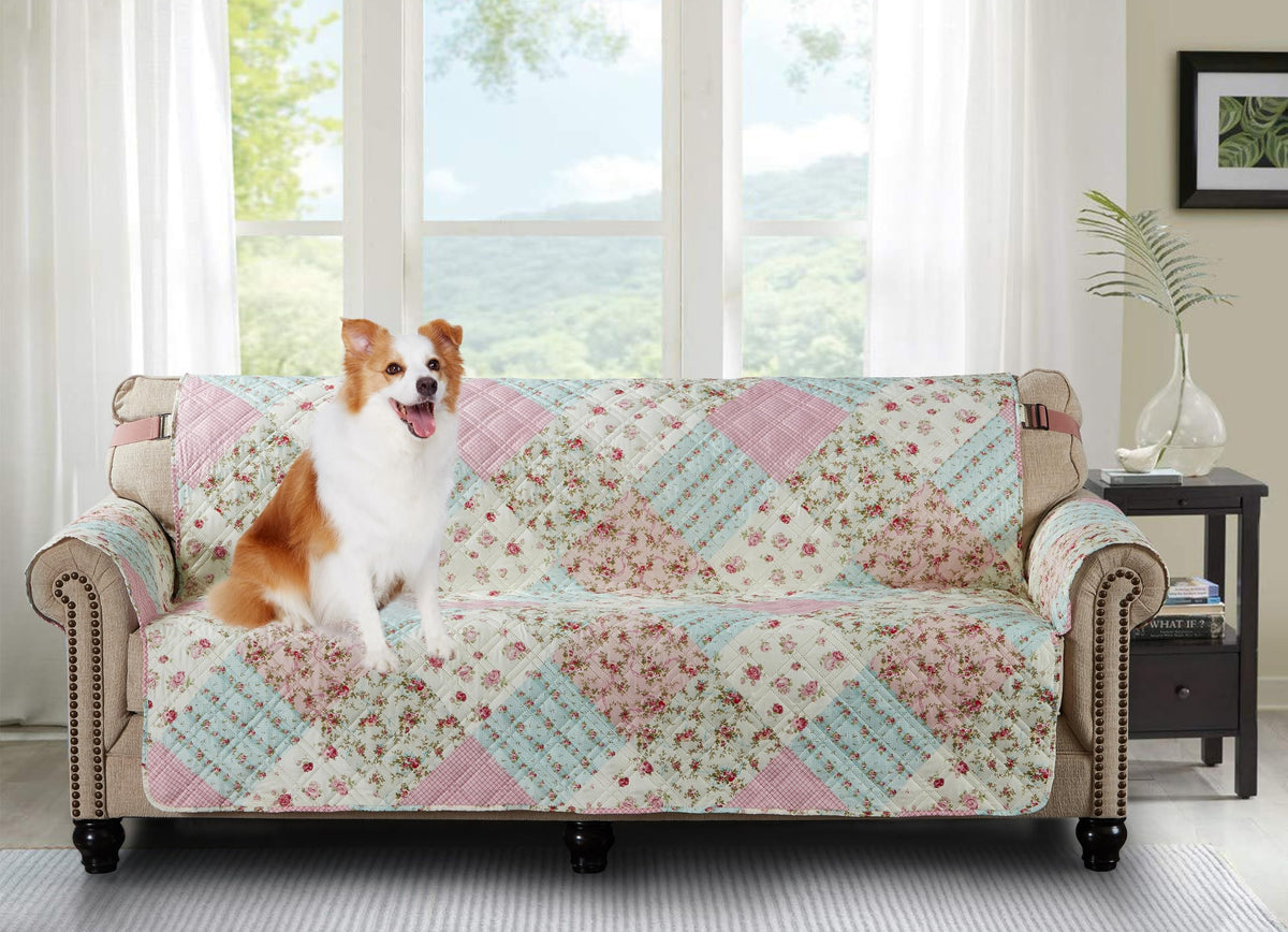 Brilliant Sunshine Blue Toile Couch Loveseat Slip Cover for Dogs