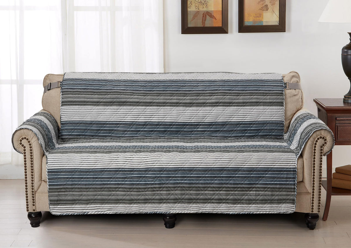 Brilliant Sunshine Multi Grey Stripes Couch Loveseat Slip Cover for Dogs