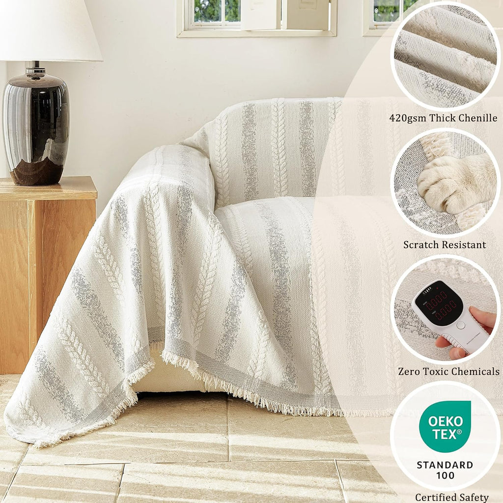 VOIR Waterproof Couch Covers for Dogs Washable, Boho Stripe Sofa Cover