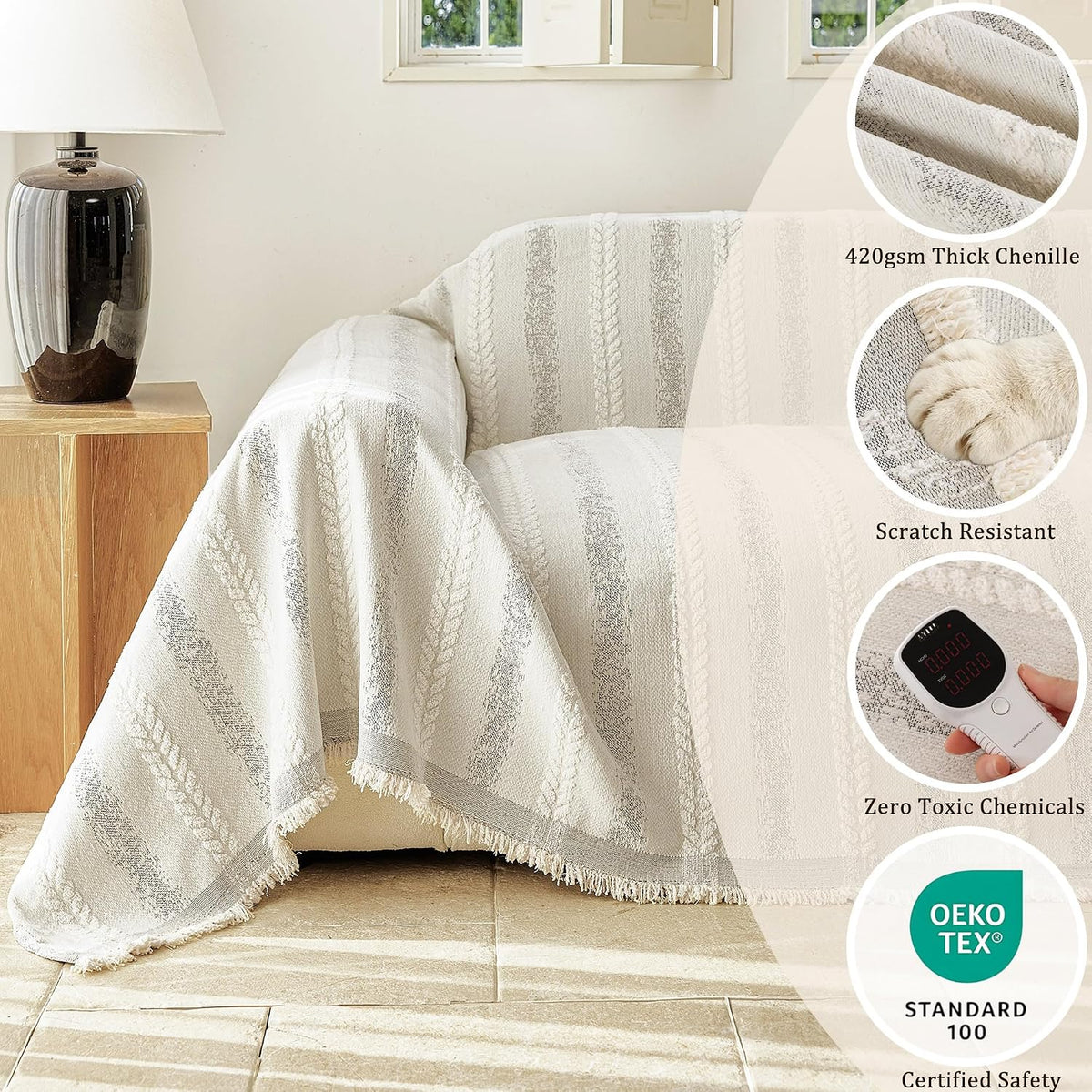 VOIR Waterproof Couch Covers for Dogs Washable, Boho Stripe Sofa Cover