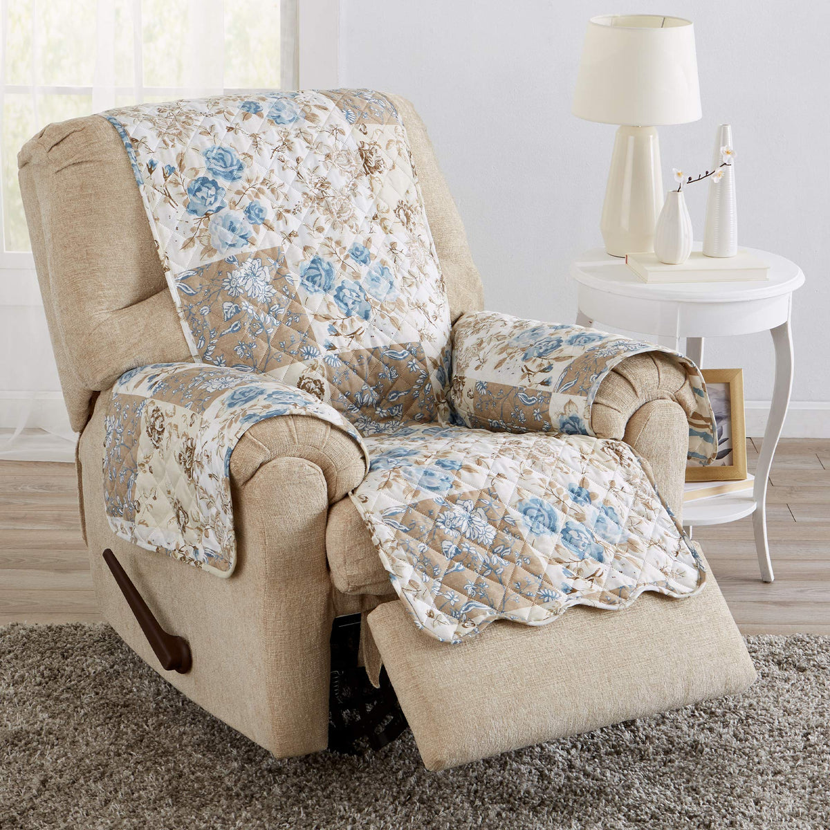 Great Bay Home Reversible Patchwork Sofa Cover - Washable Slipcover Furniture Protector with Elastic Straps - Perfect for Kids & Pets - Box-Stitched Detail (Taupe)