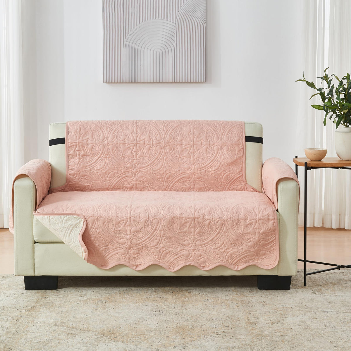 Great Bay Home Reversible Patchwork Sofa Cover - Washable Slipcover Furniture Protector with Elastic Straps - Perfect for Kids & Pets - Box-Stitched Detail (Taupe)