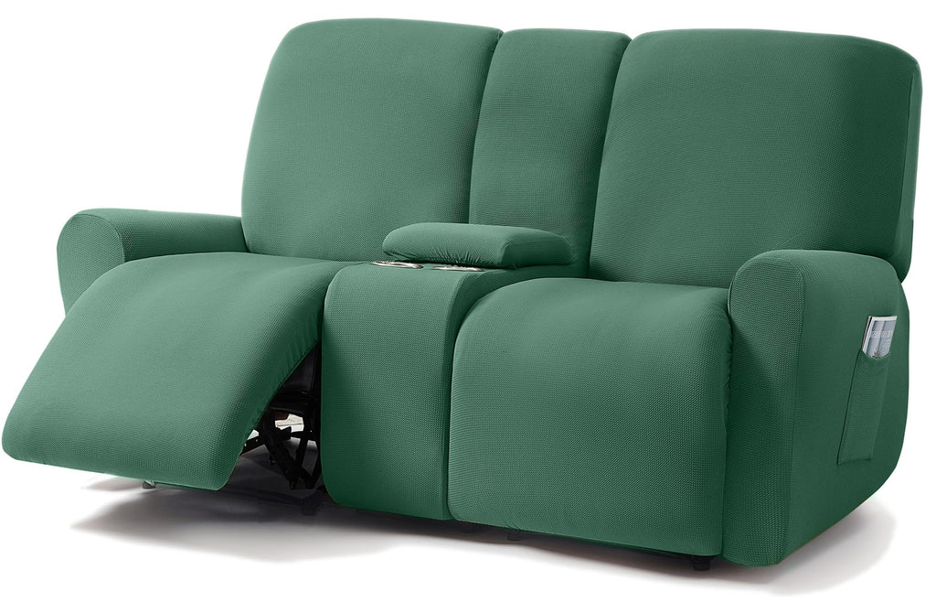 ULTICOR Jacquared Design, Reclining Loveseat Slipcover, 48" - 65" L, 2 Seat 6-Piece Recliner Cover, Washable (Retro Green)