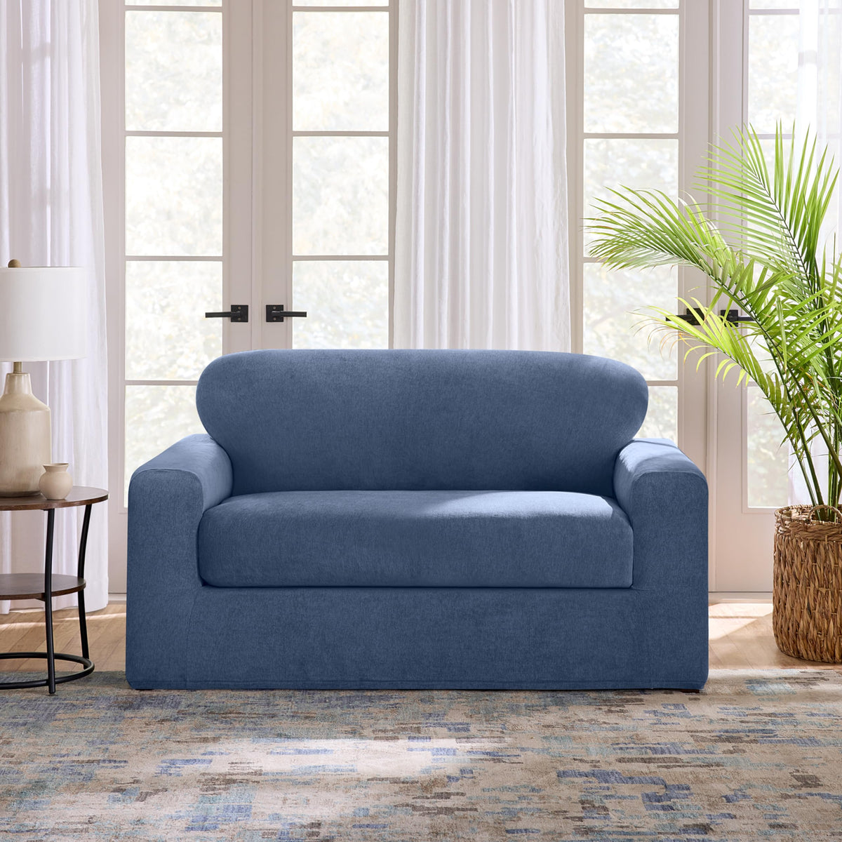 SureFit Cedar Stretch Texture Loveseat Slipcovers, Two-Piece Loveseat Cover and Cushion Cover for A Secure Fit, Machine Washable Cushion and Loveseat Covers, Gray