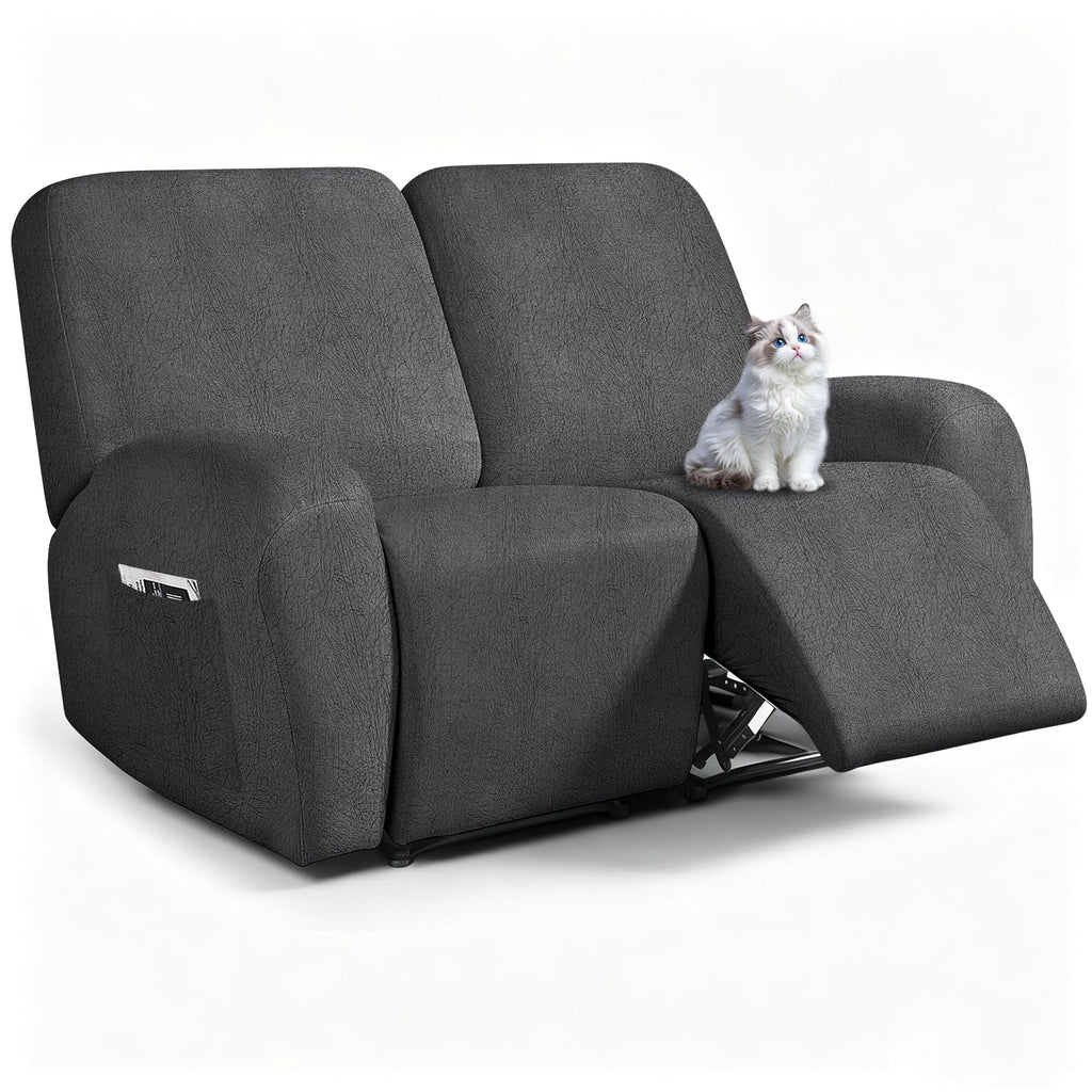 ANARACHON Leather Look Loveseat Recliner Cover, 6-Pieces Stretch Dual Recliner Sofa Covers, Soft Reclining Couch Slipcover, Washable Furniture Protector for Pets (2 Seater,256 Black)