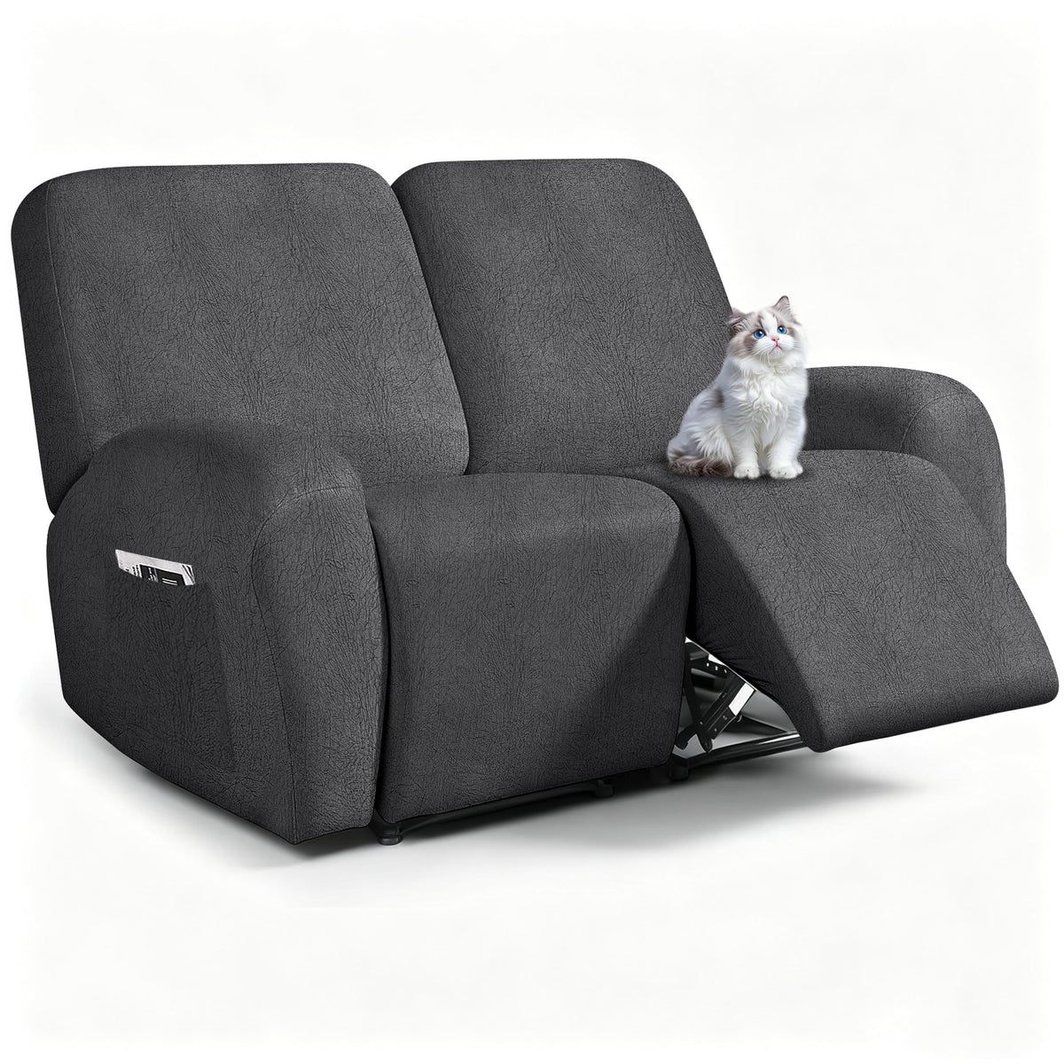 ANARACHON Leather Look Loveseat Recliner Cover, 6-Pieces Stretch Dual Recliner Sofa Covers, Soft Reclining Couch Slipcover, Washable Furniture Protector for Pets (2 Seater,256 Black)