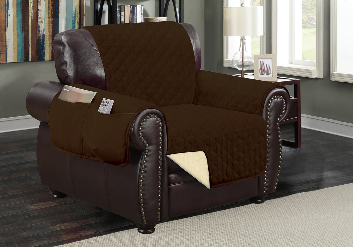 Crystal Trading Furniture Protector Slipcover - Reversible Quilted - Machine Washable - Polyester - Durable Fabric - 2 Pockets for Magazines, Newspapers, Remotes (Sofa, Purple-Light Purple)