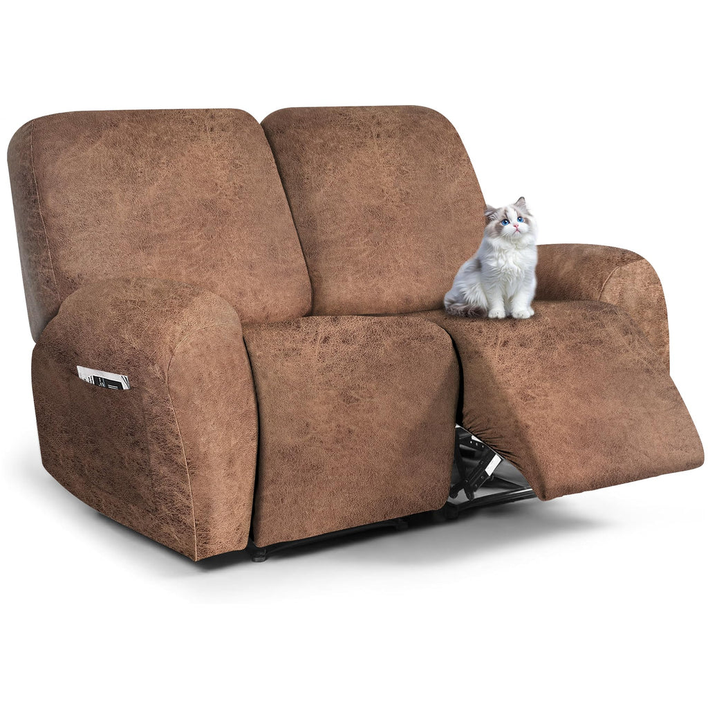 ANARACHON Leather Look Loveseat Recliner Cover, 6-Pieces Stretch Dual Recliner Sofa Covers, Soft Reclining Couch Slipcover, Washable Furniture Protector for Pets (2 Seater,256 Black)