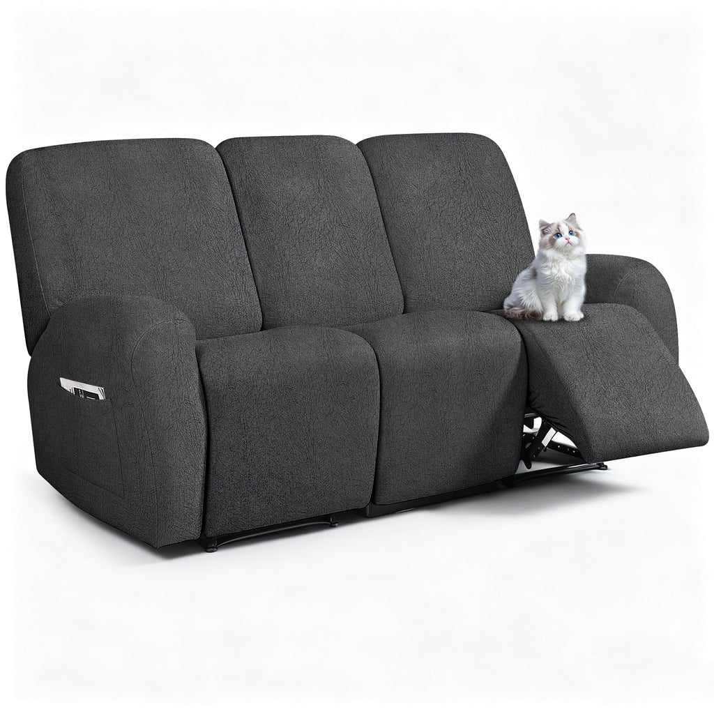 ANARACHON Leather Look Loveseat Recliner Cover, 6-Pieces Stretch Dual Recliner Sofa Covers, Soft Reclining Couch Slipcover, Washable Furniture Protector for Pets (2 Seater,256 Black)