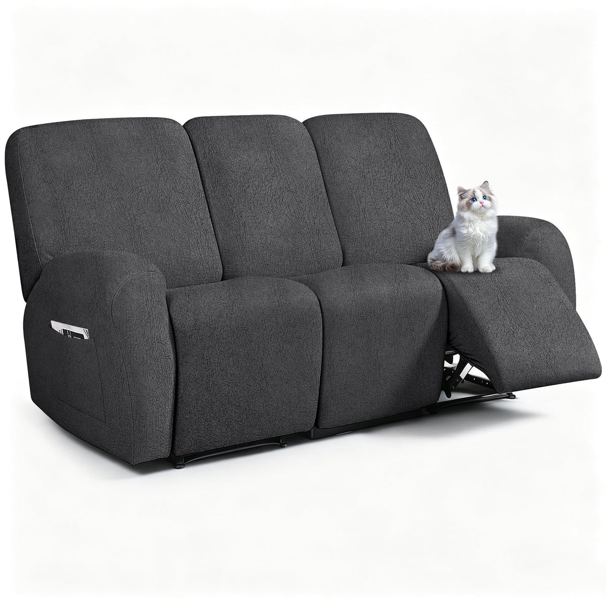 ANARACHON Leather Look Loveseat Recliner Cover, 6-Pieces Stretch Dual Recliner Sofa Covers, Soft Reclining Couch Slipcover, Washable Furniture Protector for Pets (2 Seater,256 Black)