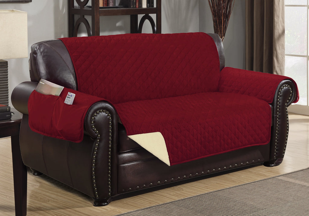 Crystal Trading Furniture Protector Slipcover - Reversible Quilted - Machine Washable - Polyester - Durable Fabric - 2 Pockets for Magazines, Newspapers, Remotes (Sofa, Purple-Light Purple)