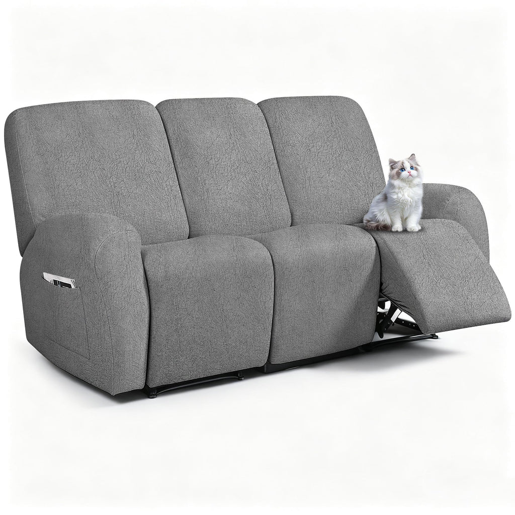 ANARACHON Leather Look Loveseat Recliner Cover, 6-Pieces Stretch Dual Recliner Sofa Covers, Soft Reclining Couch Slipcover, Washable Furniture Protector for Pets (2 Seater,256 Black)