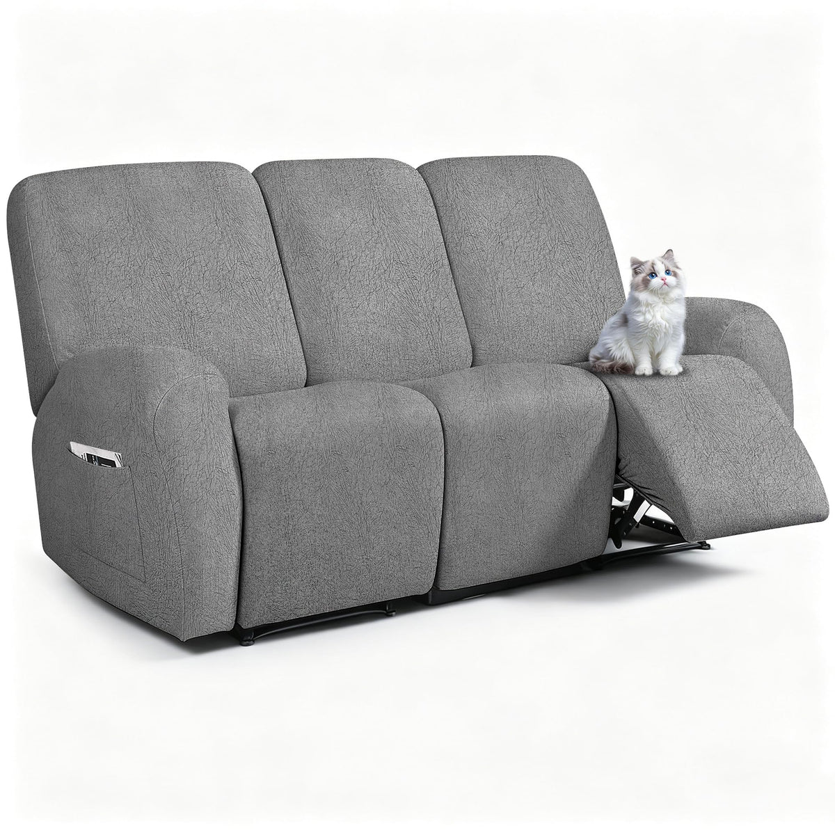 ANARACHON Leather Look Loveseat Recliner Cover, 6-Pieces Stretch Dual Recliner Sofa Covers, Soft Reclining Couch Slipcover, Washable Furniture Protector for Pets (2 Seater,256 Black)