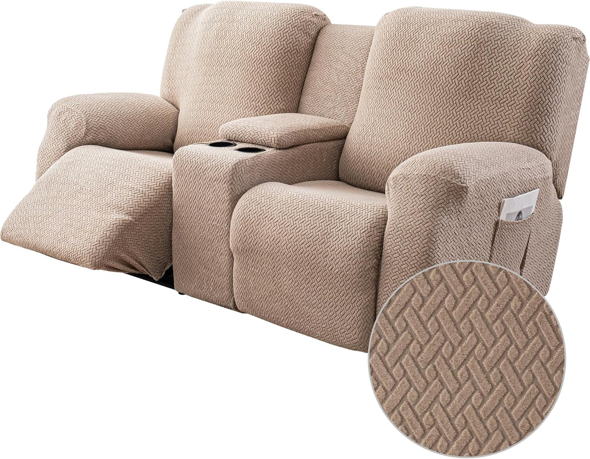 Genina Recliner Loveseat Covers with Console,2 Seater,Taupe
