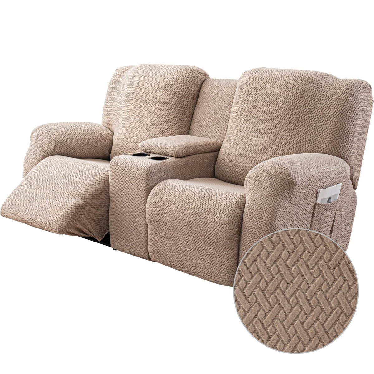Genina Recliner Loveseat Covers with Console,2 Seater,Taupe