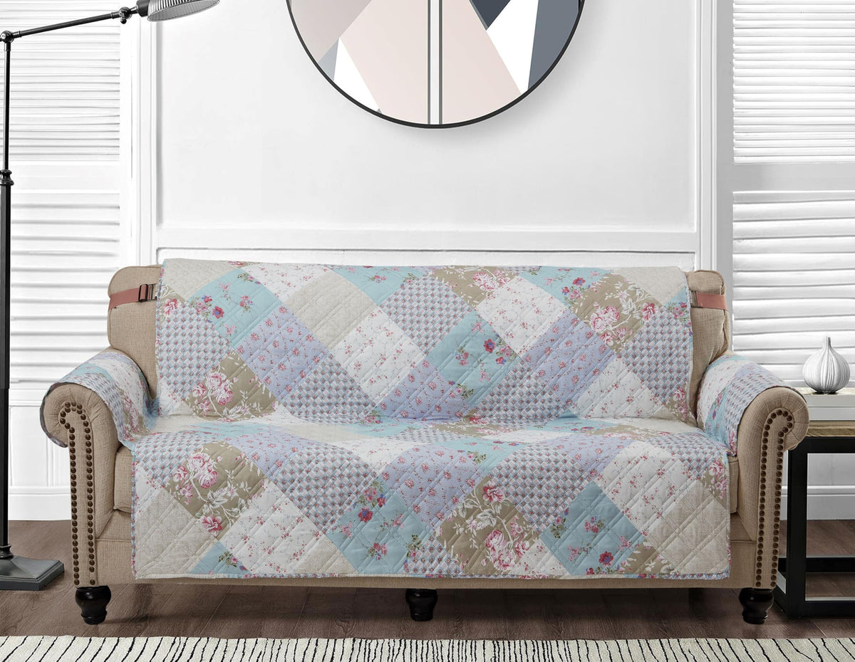 Brilliant Sunshine Blue Toile Couch Loveseat Slip Cover for Dogs